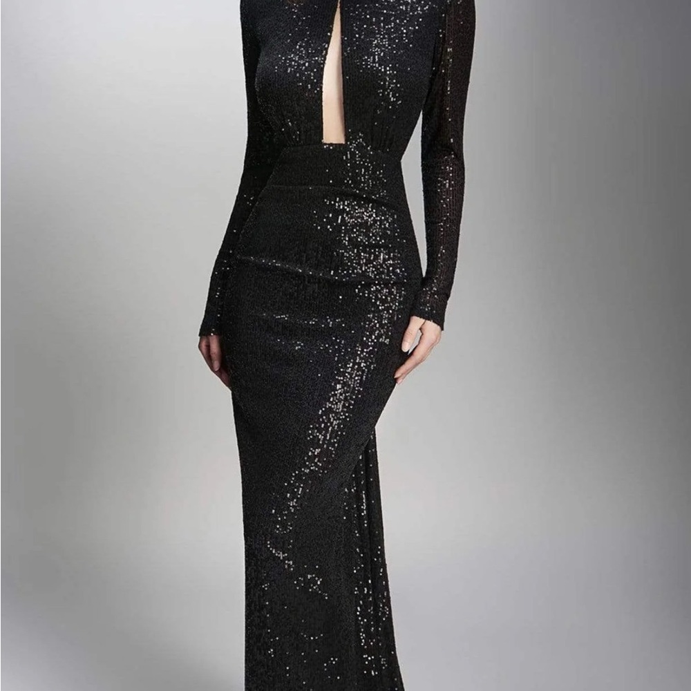 Nicole Bakti Black Backless Sequin Dress 6904